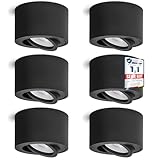linovum 6 Stück LED Aufbauspot SMOL schwarz - flach & schwenkbar - Aufputzleuchte Deckenspot inkl LED Modul 4W warmweiß 230V