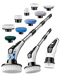 Elektrische Reinigungsbürste mit 9 Wechselbürsten Elektrisch Fugenbürste Vollkörper-IPX8-Wasserdicht Electric Spin Scrubber mit Verstellbarem Griff 2 Geschwindigkeiten für Bade Küche Auto Fußboden