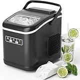 Eiswürfelmaschine, 12,0 kg24H, 9 Eiswürfel in 6 Minuten, 2 Größen von Bullet Ice, Selbstreinigende Eiswürfelbereiter mit Schaufel und Korb, Eiswürfelmaschinen für Zuhause, Büro, Bar, Party (Schwarz)