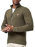 Indicode Herren Bermie Sweatjacke mit Stehkragen | Cardigan Herrenjacke Sweater Männer Army, L
