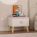 [en.casa] Nachttisch Kinder Sandnes Nachtkästchen 31 x 38 x 30 cm mit Schublade Nachtkommode Beistelltisch für Kinderzimmer Holzbeine Weiß/Rosa