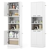 GIANTEX Badschrank Hochschrank, Badezimmerschrank 190 cm Hoch, Badkommode Aufbewahrungsschrank 6 Regalen & 4 Türen, Mehrzweckschrank Sideboard Küchenschrank Vorratsschrank 56x30x190 cm (Weiß)