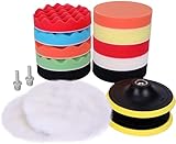 Aimocar Auto Polierschwamm polierpad Set 16pcs Hand polierpads Schwämme Wolle Polierset 125mm Polierauflage Polierteller M14 Bohrmaschine Adapter Polieraufsatz für Poliermaschine Schleifmaschine