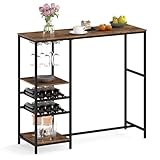 LIFEZEAL Bartisch mit Regal, Thekentisch im Industrial Stil, Hoher Küchentisch mit 5 Ebenen, Tresentisch mit 2 Weinglashalter, Bistrotisch für Wohnzimmer, Küche, Vintagebraun