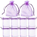 POPETPOP Organzabeutel 100 Stück Dunkelviolett 9X7cm mit Kordelzug für Lavendel Bonbons und Vielseitige Aufbewahrung