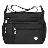 DIRRONA Umhängetasche Damen Casual Schultertasche Groß Kapazität Wasserdicht Damen Reise Arbeit Lässig Täglich Nylon Handtasche Multi Tasche Damen Messenger Bag 2 Größen Schwarzes B