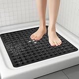 Cozary Duschmatte rutschfest, 53 x 53 cm, Antirutsch Badematte für Badewanne & Dusche, Weiche PVC Duschmatte mit Saugnäpfen, Maschinenwaschbar-Schwarz