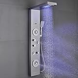 KEOKBON LED Duschpaneel Regendusche Gebürstet,5 Modi Edelstahl Duschpaneele mit Massagedüsen Regendusche Wasserfall Handbrause Badewanne Auslauf für Badezimmer Wandmontage
