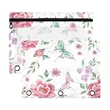 OWFKAY Binder-Federmäppchen für 3-Ringbuch, Federmäppchen, Taschen, Rosen, Veilchen, exotische Schmetterlinge, mit transparentem Fenster, Reißverschluss, 2 Stück, Roses Violets Exotische