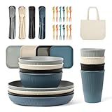 ZgoEC 49pcs Camping Geschirr Set 4 Personen, Unzerbrechliches Camping Geschirr Set mit Tragetasche, Leicht Plastikgeschirr Set 4 Personen, Stapelbar Picknick Tafelsevice for BBQ Garten