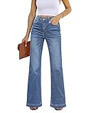 Roskiky Schlaghose Damen High Waist Wide Leg Baggy Jeans Stretch Hosen A-Buchtblau S