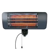 alpina Infrarotheizung Hängend Heizstrahler Terrasse 2000W 3 Heizstufen - Spritzwassergeschützter Terrassenheizer IP34 mit Infrarotlampe - Terrassenheizung, Schwarz