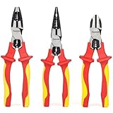 FOURROBBER 3 tlg VDE 60CrV Isolierter Zangen Set, Universal Kombizange,Spitzzange und Seitenschneider, mit isolierten Griffen,VDE-geprüft 1000V