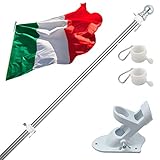 HORSE SECRET Fahnenmast aus Aluminium mit 180cm Fahnenmasthalter aus Edelstahl, Edelstahl Fahnenstange kit mit Drehbaren Ringen, inkl 150 * 90cm Italienische Flagge