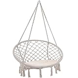 DETEX® Hängesessel 150kg Belastbarkeit Wetterfest Makramee Outdoor Indoor Hängeschaukel Hängestuhl Hängesitz Schaukel Nestschaukel Ø60cm Creme