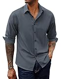 PJ PAUL JONES Herren Hemd Langarm Business Hemden Regular Fit Stretch Freizeithemden für Männer (Blau-Grau, XL)