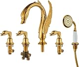 OWOHYG Badewannenarmatur Gold, Messing Badewannenarmatur mit Handbrause, 5-Loch Badewannenarmatur Deckmontage, Wannenfüllarmatur, Moderne Badewannenmischarmatur-A(B)
