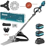 12000RPM Akku Rasentrimmer, Akku Freischneider Mit 2X 5200mAh Batterien, Schnittdurchmesser 26cm, Brushless Front-Motor, Sicherheitsschutz, 3 Arten Klingen für Garten, Hof- E-Edge PRO