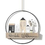 Türkranz - Fensterdeko Hängend | Türkranz Ganzjährig | Trockenblumenkranz Außen| Willkommen Schild Türdeko | Weihnachten Deko für Wand, Haustür, Fenster, Kamin, Umzug (28cm Groß)