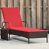 Sonnenliege mit Rollen und Kissen Braun Poly Rattan, Gartenliegestuhl Strandliege Relaxliege für Strand Garten Terrasse Camping368314
