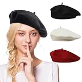JSTHHTT 3 Stück Französische Klassische Baskenmütze Barett, Klassisch Plain Französischer Stil Barett Stilvolle Kappe Wolle Chic Moderne Künstler Maler Hut, Baskenmützen & Barette für Damen