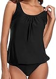 Octopus Oversize Tankini Set mit High Waist Slip 2tlg. Badeanzug f5493 Farbe: Tankini Schwarz, High Waist Slip G(1484)-S9(sw), Gr. 46