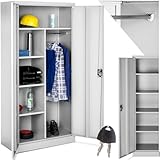 tectake Aktenschrank, Spind Schrank, Mehrzweckschrank, Garderobenschrank mit Kleiderstange, Haushaltsschrank mit 6 Fächern, Aktenschrank abschließbar, Ink. Einlegeböden,180x80x40cm – grau