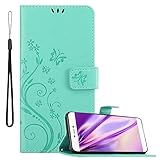 Cadorabo Hülle kompatibel mit Huawei P8 Blumen Design aus Premium Kunst Leder Flip Klappbare Stoßfeste Magnetische [Standfunktion] [Kartenfächern] Cover Hülle für Huawei P8 Tasche in Türkis