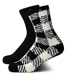 Tommy Hilfiger Damen Socken - Fluffy Fuzzy Crew Socken (2er Pack), Schwarz kariert, 4-10