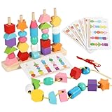 Ainiv Montessori Spielzeug ab 3 4 5 6 Jahre, Holzspielzeug Steckspiel, Fädelspiel Sortierspiel für Kinder, Stapelspiel Motorikspielzeug Lernspiele Geschenk für Baby Junge Mädchen