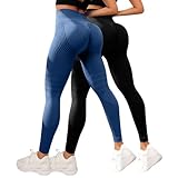 2 Stück Leggings Damen Sport，Anti Cellulite Kompressionsleggings High Waist Push Up Yoga Hose mit Bauchkontrolle Blickdicht Figurformende Booty Lifting Fitness Sporthose Stretch Bequem Lipödem