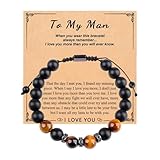 Emereau Herren-Armband zum Jahrestag, 'I Love You', Geschenk für ihn, 8 mm, Tigerauge, Perlenarmband für meinen Mann, Geburtstagsgeschenke für Freund, Onkel, Bruder, Sohn, Stiefvater, Ehemann, Bruder,