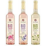 Höllinger Bio Blütensirup Set, Lavendelblüte, Rosenblüte, Holunderblüte, Vegan, 3 x 500ml, Getränkesirup ohne Konservierungsstoffe