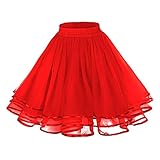 Tüllrock Damen, Damen Tutu Klassisch Elastisch Tüll Tüllrock Rot 80er Rock Tütü Kurz Dance Dress Up Party Zubehör Ballett Tanzrock Tanzkleidung Ballettkleidung 80er Jahre Outfit Karneval Kostüm