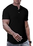 JMIERR T-Shirts für Herren Henley Shirt Kurzarm Muscle Slim Fit Basic T Shirt 2024 Sommer Button Hem Schwarz XL