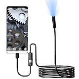 Retoo Endoskopkamera mit Licht Inspektionskamera IP67 wasserdichte HD Handy Endoskop mit Micro-USB und Typ-C Rohrkamera mit Halbsteife Kabel Haken Magnet und Spiegel 8 LED Leuchten für Android