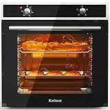Karinear Einbaubackofen 65L mit Drehknopfsteuerung, Backofen einbaugerät 60 x 60 cm mit 4 Programme, 50-250 °C mit Gehärtete Glasplatte, 2200W, mit Stecker