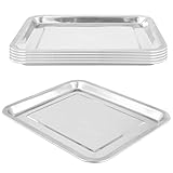 CHEUKYIU 6 Stück Edelstahl Servierplatte, 32 x 27 x 2 cm Rechteckig Tablett, Silber Catering Tablett, Schlemmerplatte für Haus, Restaurant, Hotel