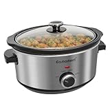 Eamoment Slow Cooker, 3,5 Liter Edelstahl Schongarer mit Keramiktopf, Einstellbare Temperatur, Spülmaschinenfester Keramiktopf und Deckel aus Gehärtetem Glas, 200W