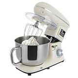 1500W Küchenmaschine, Multifunktionale Rührmaschine, 6+1 Mixgeschwindigkeiten, LCD-Bildschirm, Fassungsvermögen 6.2L für Küchen, Restaurants, Bäckereien, usw, 38.9 x 23.8 x 33.6cm - Weiß