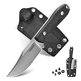 OMESIO 42a konform EDC Messer, Gürtelmesser Clip Point Klinge 7, 8 cm, Kydex Scheide mit Schleifstein, Kleines Jagdmesser D2 Stahl, Micarta Griff Zusätzliches Nylonseil für die Bushcraft Ausrüstung
