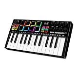 TERENCE MIDI Keyboard Controller mit 25 Tasten Professionell 500mAh 8 RGB-Pads 360° Drehknopf ohne Ende 8 Zuweisbare Drehknöpfe OLED-Display Kompatibel mit Mehreren DAWs und Geräten