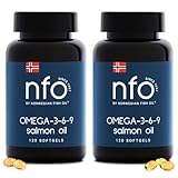 NFO OMEGA 3 6 9 SALMON OIL 2er-Pack [2x120=240 Softgel Kapseln] Norwegen Omega 3 Kapseln hochdosiert Omega 3 6 9 Lachsöl mit EPA, DHA, DPA in Triglycerid-Form, Fischöl für Erwachsene & Kinder ab 14 J