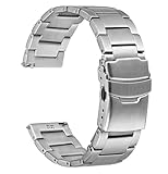WOCCI 22mm Schweres Metall Uhrenarmband für Herren, Edelstahl 316L, Faltschließe mit Doppelverriegelung (Silber)