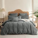 Covebett Bettwäsche Winter Plüsch 135x200 4teilig Grau Gestreift Flanell Warme Weich Cashmere Touch Winterbettwäsche 2 Flauschig Fleece Bettbezug mit Reißverschluss und 2 Kissenbezug 80x80