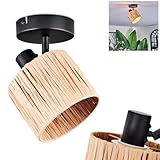 HOFSTEIN Deckenleuchte Granja, Deckenlampe aus Metall/Bast in Schwarz/Natur, verstellbare Leuchte im modernen Boho-Design (Schirm Ø 12 cm), 1 x E14, Esszimmer, Wohnzimmer, Schlafzimmer, Küche, Flur