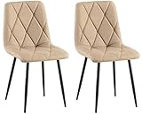 CLP Esszimmerstuhl 2er Set Clairton, Küchenstuhl gepolstert mit gestepptem Bezug, mit schwarzem Metallgestell, bis 150 kg belastbar, Farbe:Taupe, Material:Stoff
