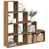 Mandloder Raumteiler-Bücherregal 4 Stufen Artisan-Eiche, 131,5x29x131,5 cm, Holzwerkstoff, vielseitiger Bookcase mit zehn Fächern, Book Shelf für Wohnzimmer, Büro, Schlafzimmer
