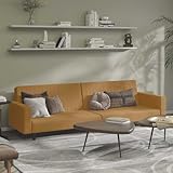 Fangmaliuyun Schlafsofa 2-Sitzer Braun Samt 220 x 84,5 cm mit 2-in-1 Bettfunktion, robuster Holzrahmen, Modernes Design für Wohnzimmer, kleine Räume, Büro