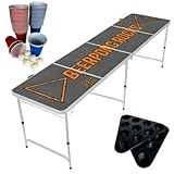 Bierpong Tisch Beerpong Rocks - Bier-Pong Tisch Set inkl. Becherhalter, Bällehalter & 6 Bälle + 25 Blaue & 25 rote Becher - ideal für Festival & Partys